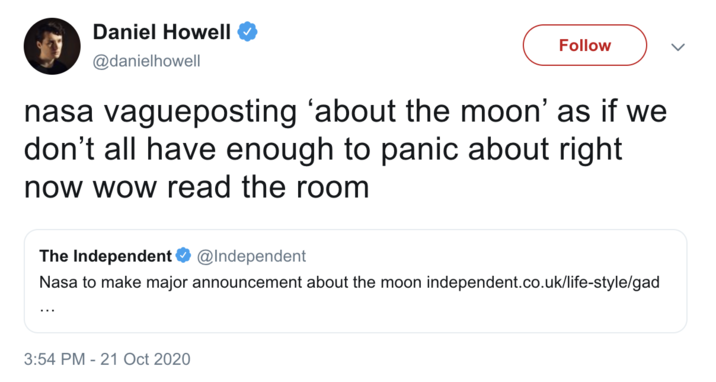 Daniel Howell commenting on NASA vagueposting